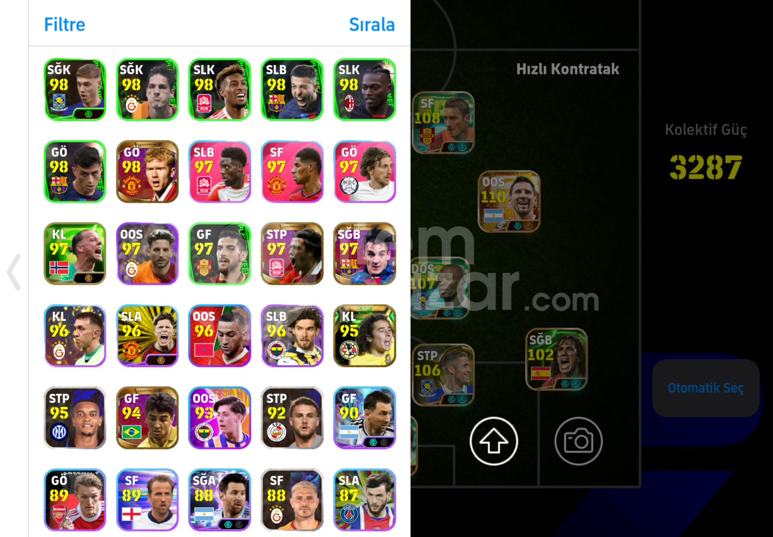 3290Kg TEK BAĞ 110 Messi 109 Hazard 108 Totti