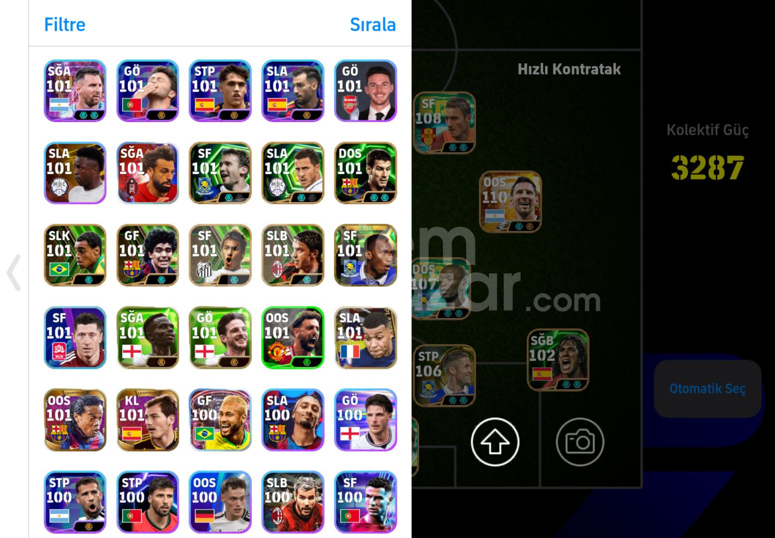 3290Kg TEK BAĞ 110 Messi 109 Hazard 108 Totti