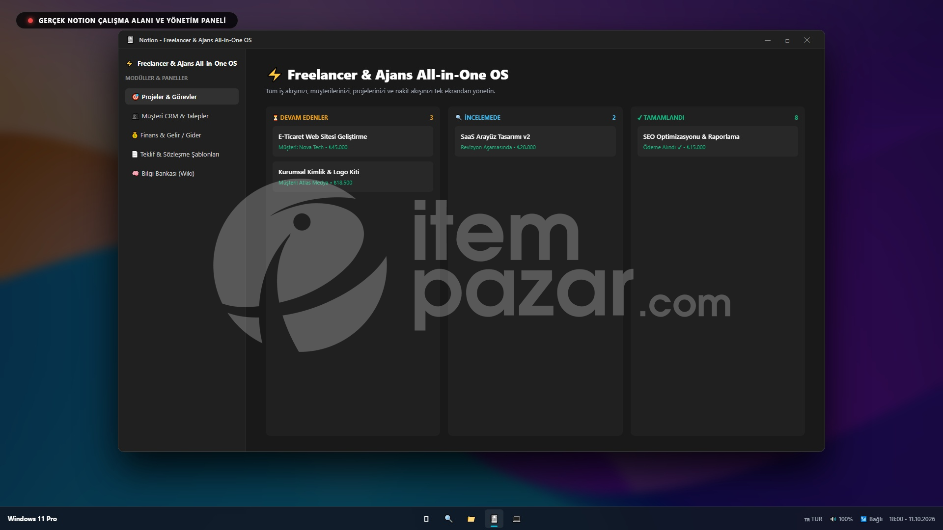 Freelancer ve Ajans All-in-One OS - Notion Müş