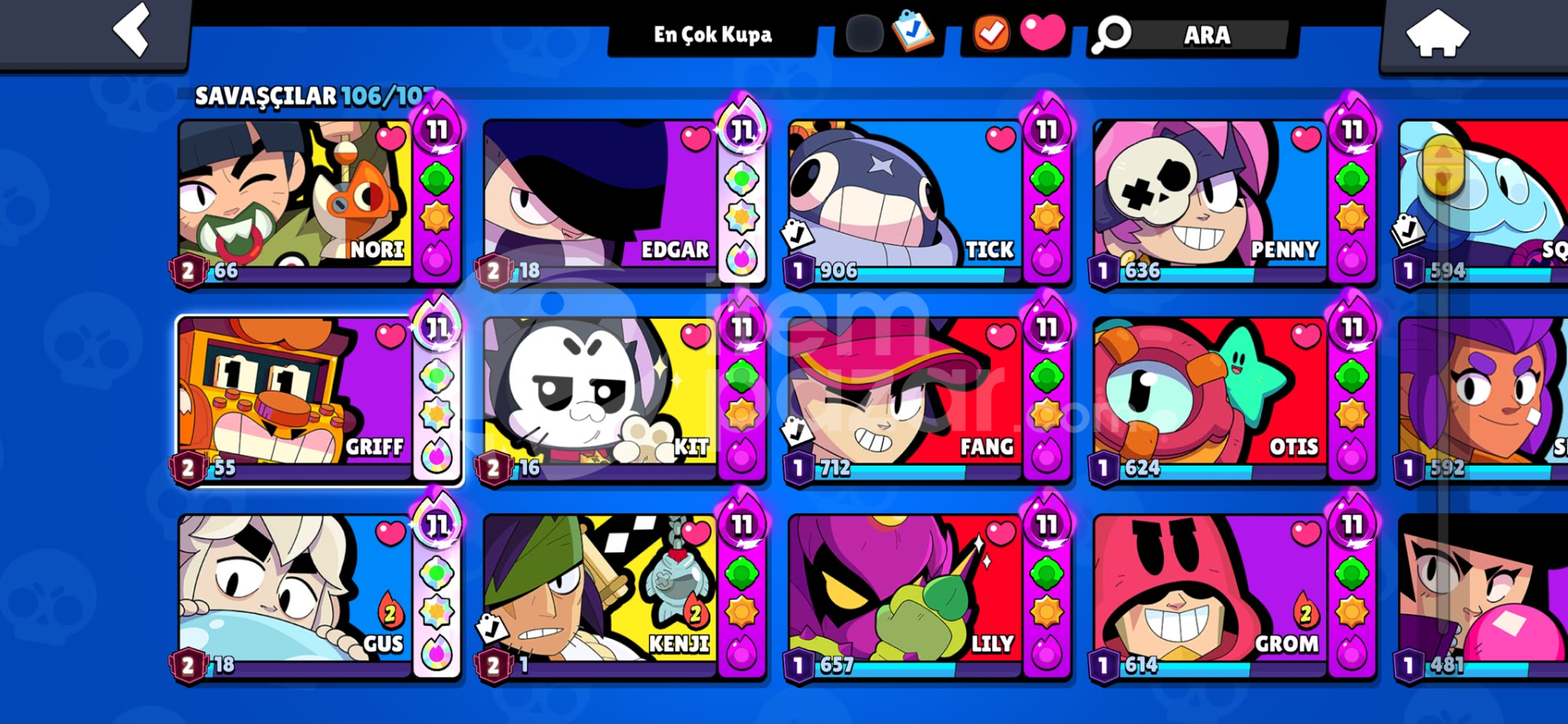 FULL BRAWL STARS HESABI | 106/106 BRAWLER