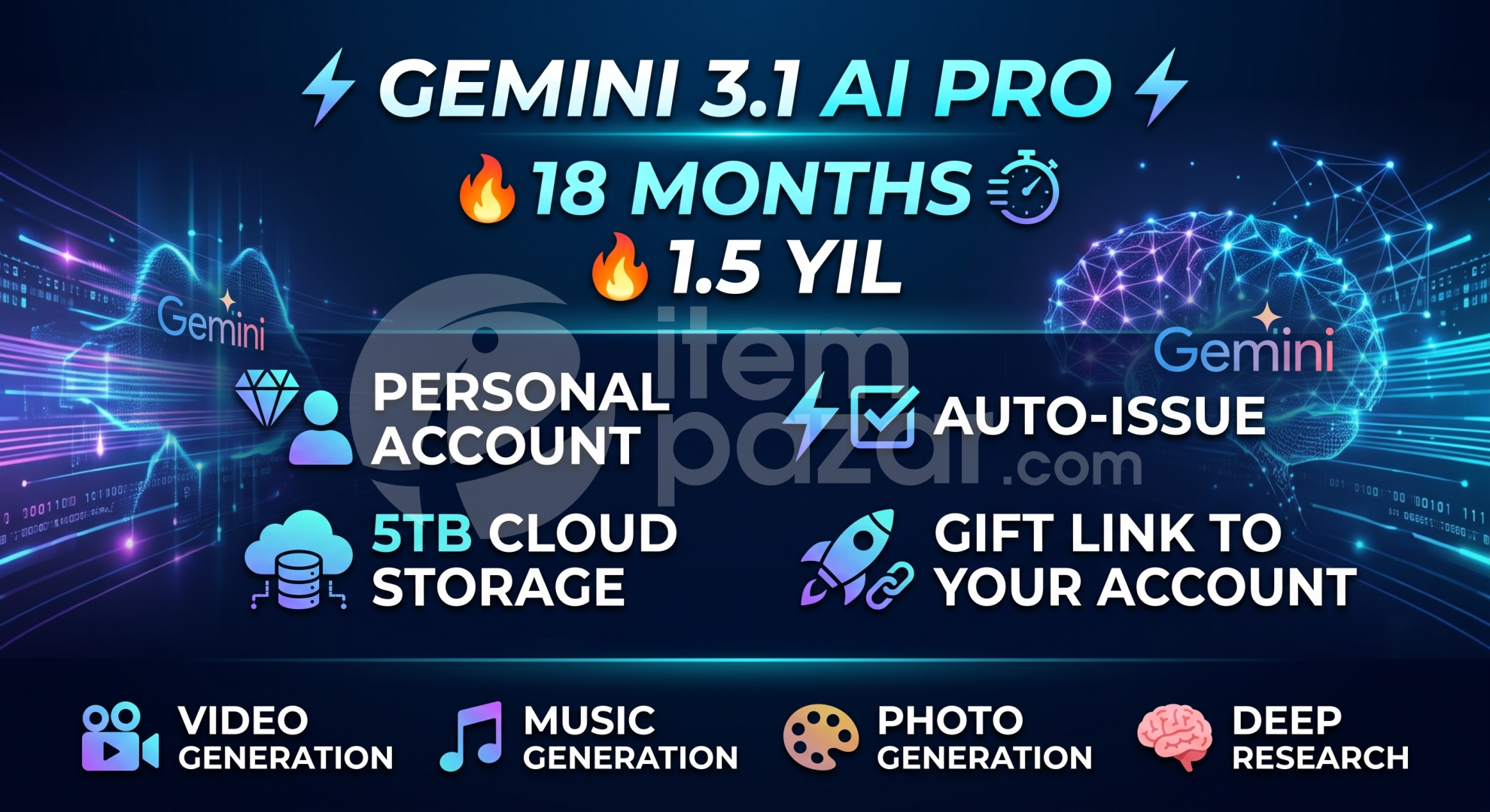 GEMINI 3.1 AI PRO + 5TB 18 AY OTOMATİK