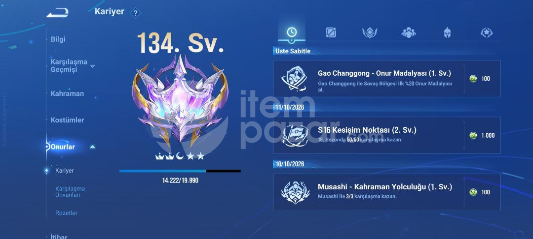 HONOR OF KİNGS 134 SEVİYE VİP 6 HESAP