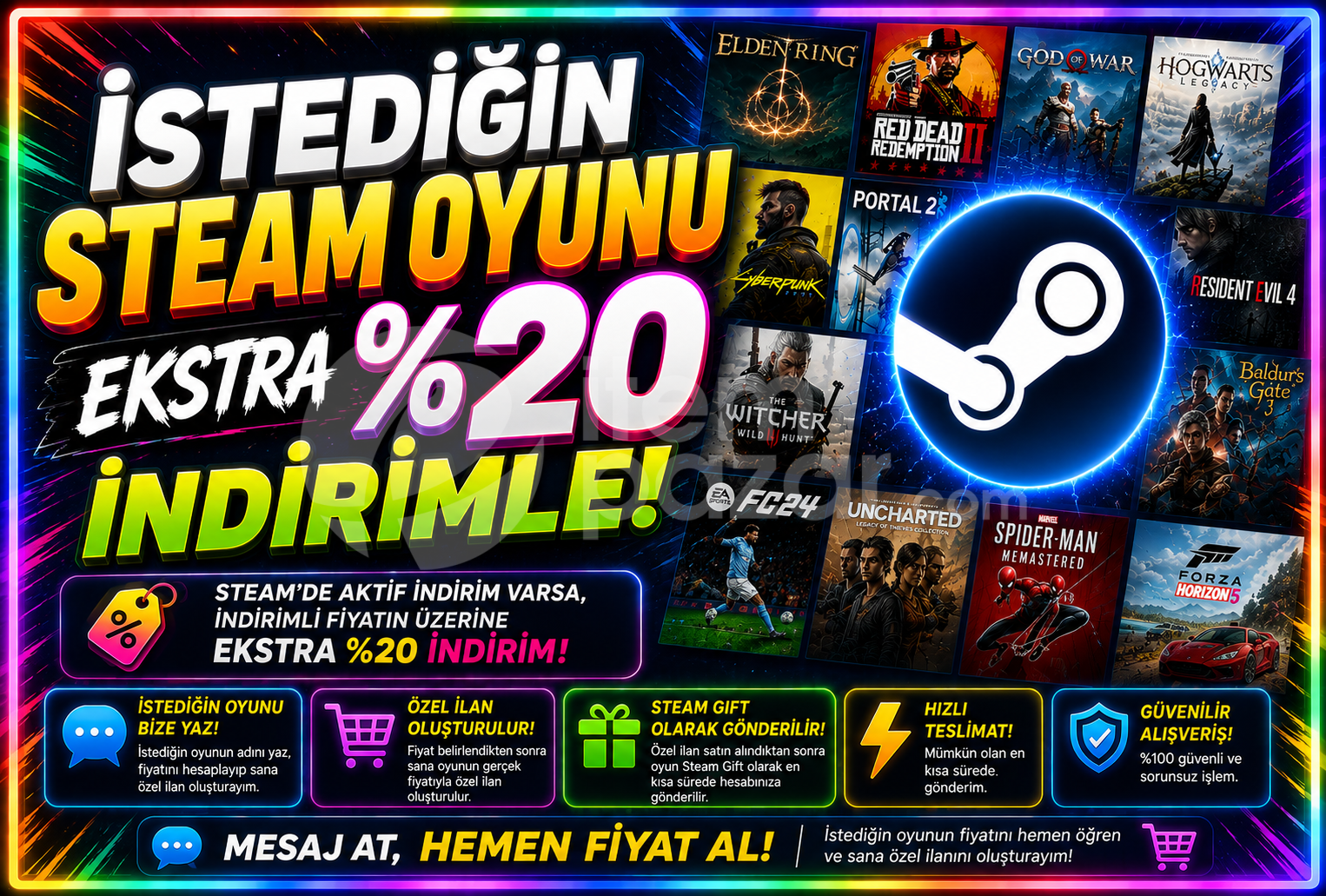 Steam Oyunları Ekstra %20 İndirimle Hesabında⚡