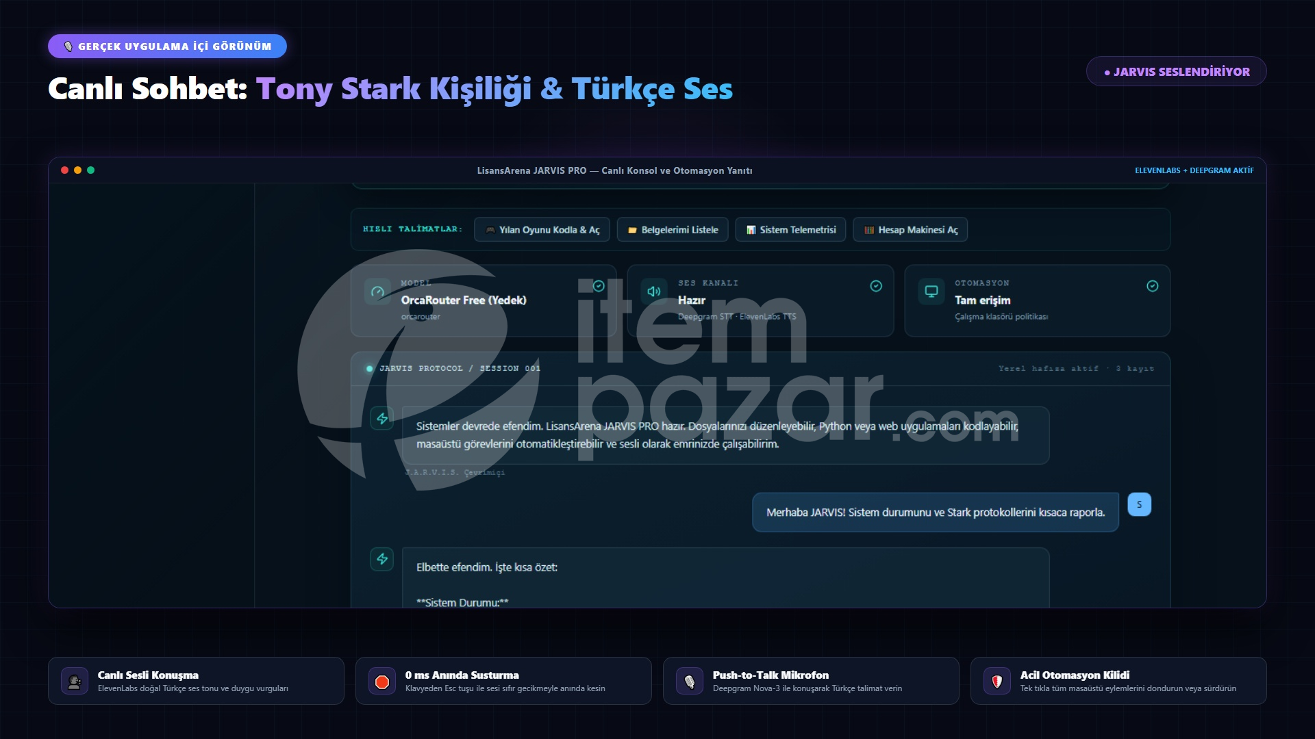 LisansArena JARVIS PRO | Tony Stark AI Asistanı