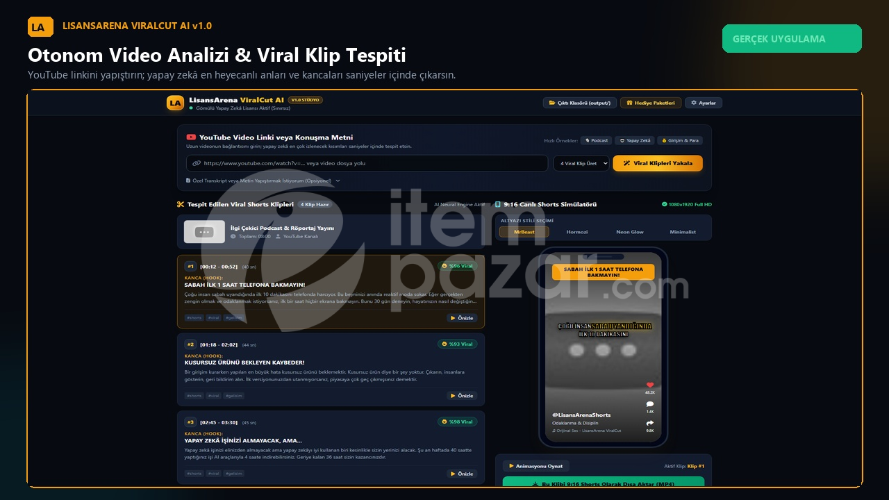 LisansArena ViralCut AI | YouTube Shorts Motoru