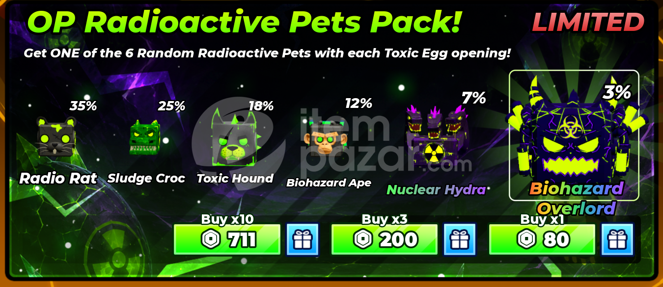 Muscle Legends OP Radioactive Pets Pack 1x
