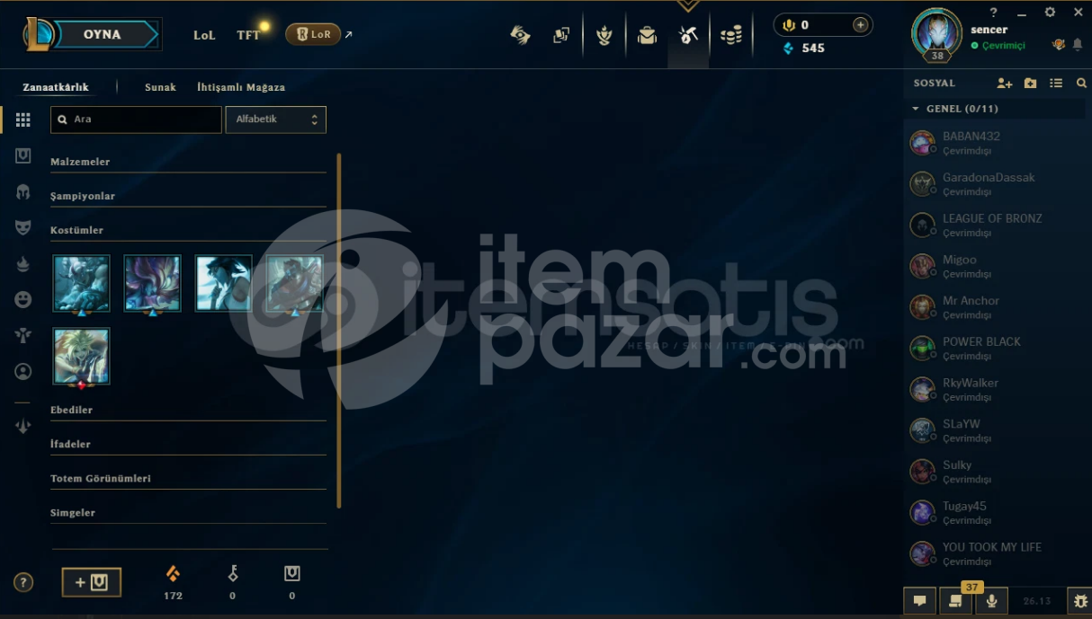 PLAT 1 YÜKSEK MRR LOL HESABI AL MAİNLE HESABI