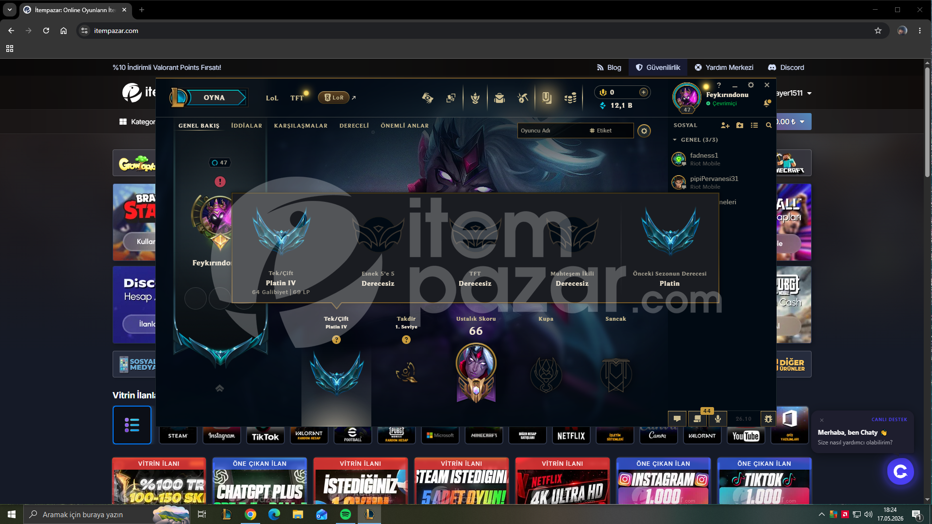Platinium 4 69 lp güzel hesap 