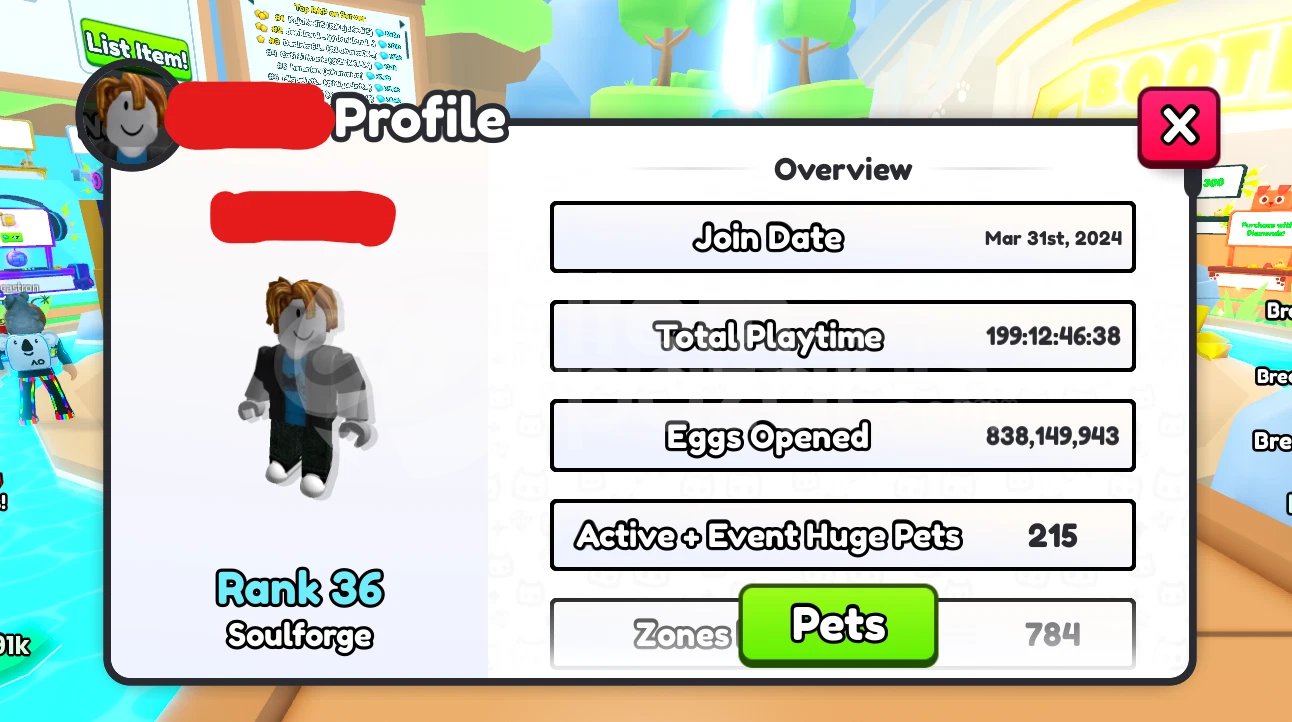 PS99-7000 robux harcanmış Farm hesabı