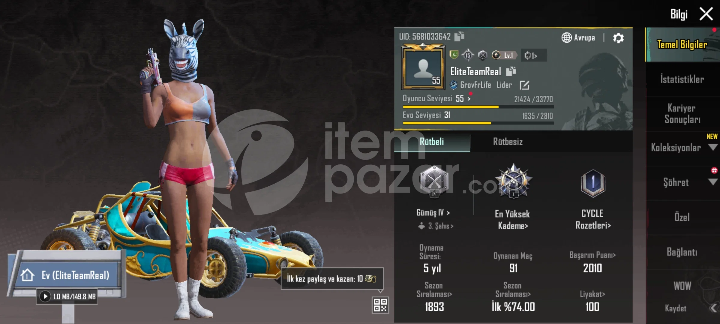 ⭐️ PUBG MOBİLE 55 LVL AKTİF HESAP ⭐️