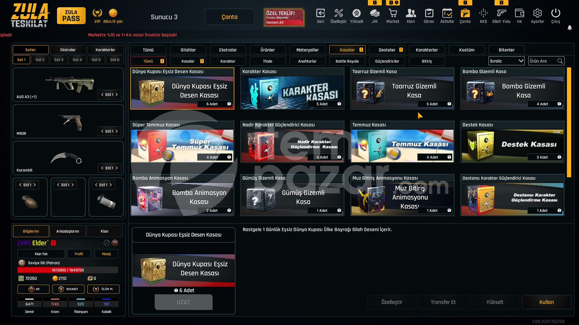 Sınırsızlı 34K Materyalli 58 Seviye Zula Hesap