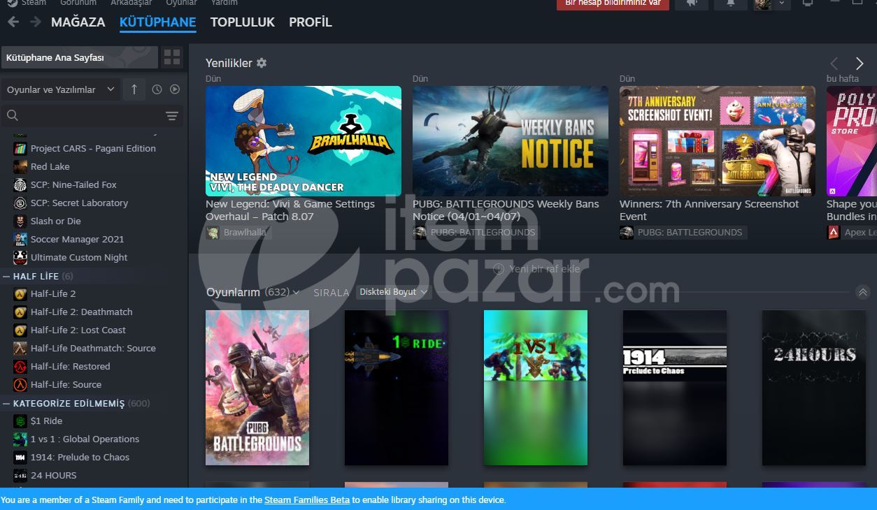Steam 632 oyunlu hesap