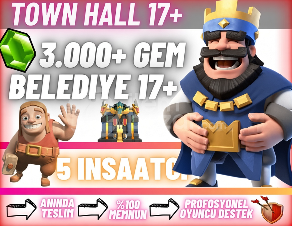 TH17 | 5 İnşaatçı | 3000+ Gem | Anında