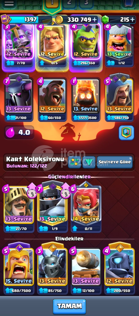 TÜM KARTLAR AÇIK CR 8000+ KUPA