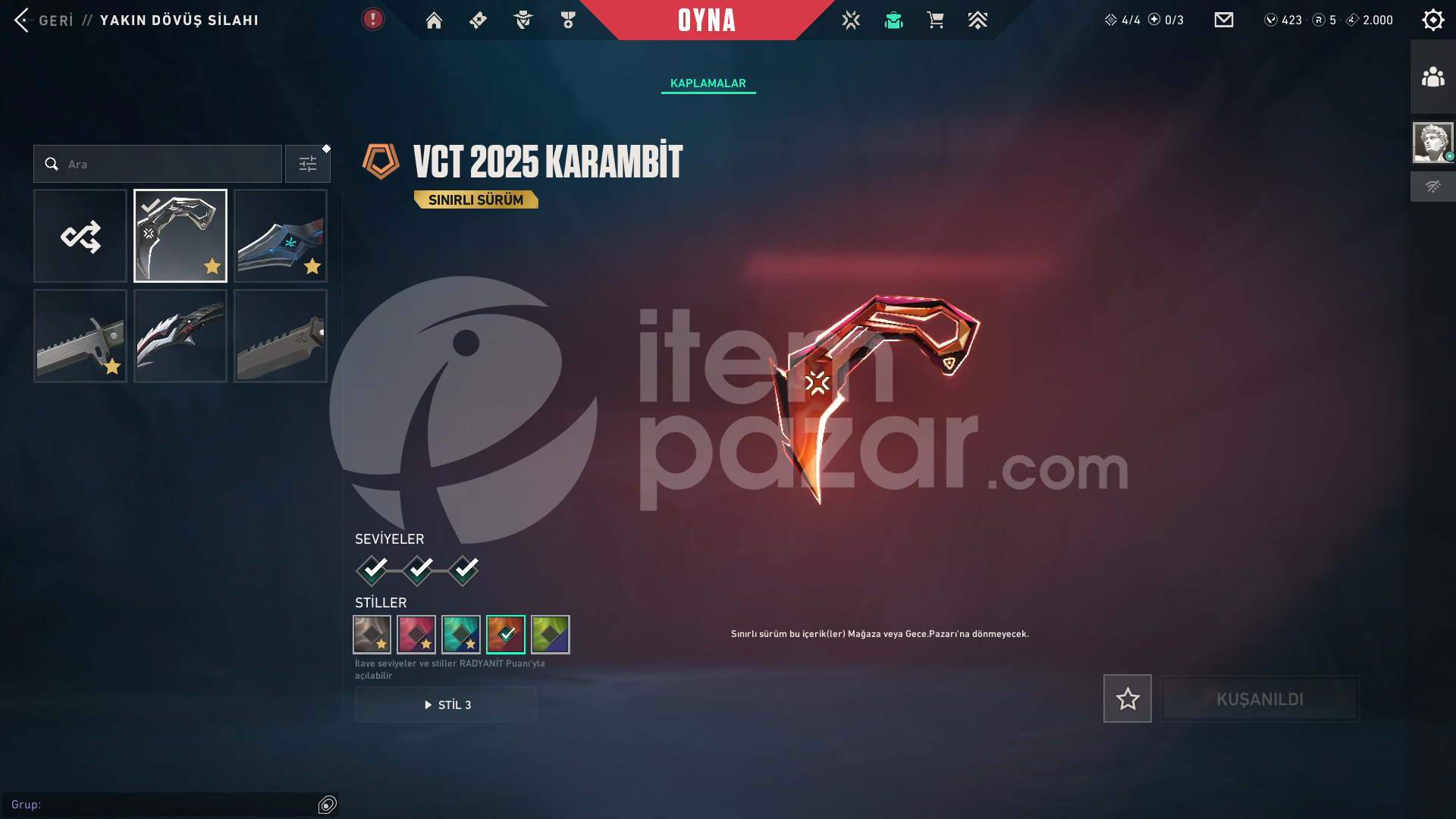 VCT 2025 Karambit Evori Van Uzaylı Avcısı Bıç