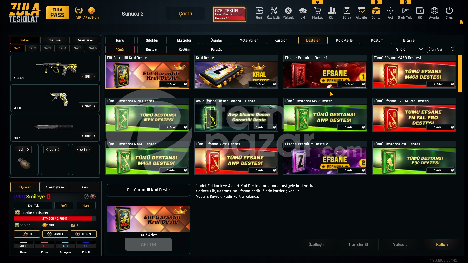 VIP 30K Materyalli 61 Seviye Zula Hesabı