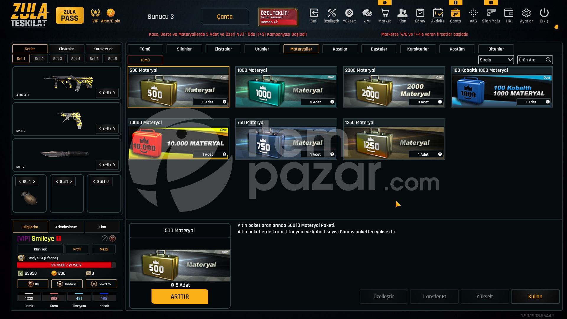VIP 30K Materyalli 61 Seviye Zula Hesabı
