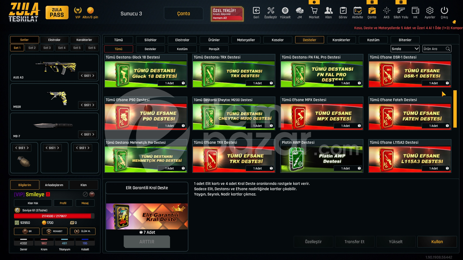 VIP 30K Materyalli 61 Seviye Zula Hesabı