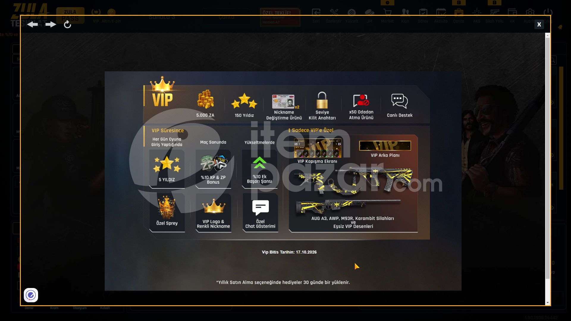 VIP 30K Materyalli 61 Seviye Zula Hesabı