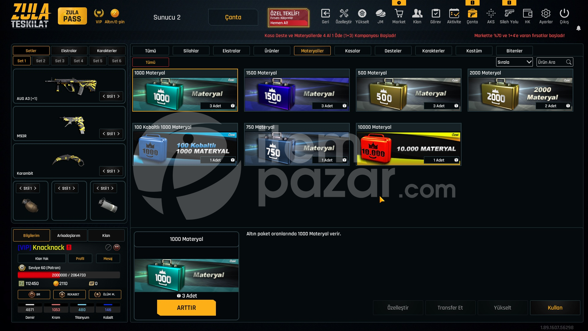 VIP 31K Materyalli 60 Seviye Zula Hesabı