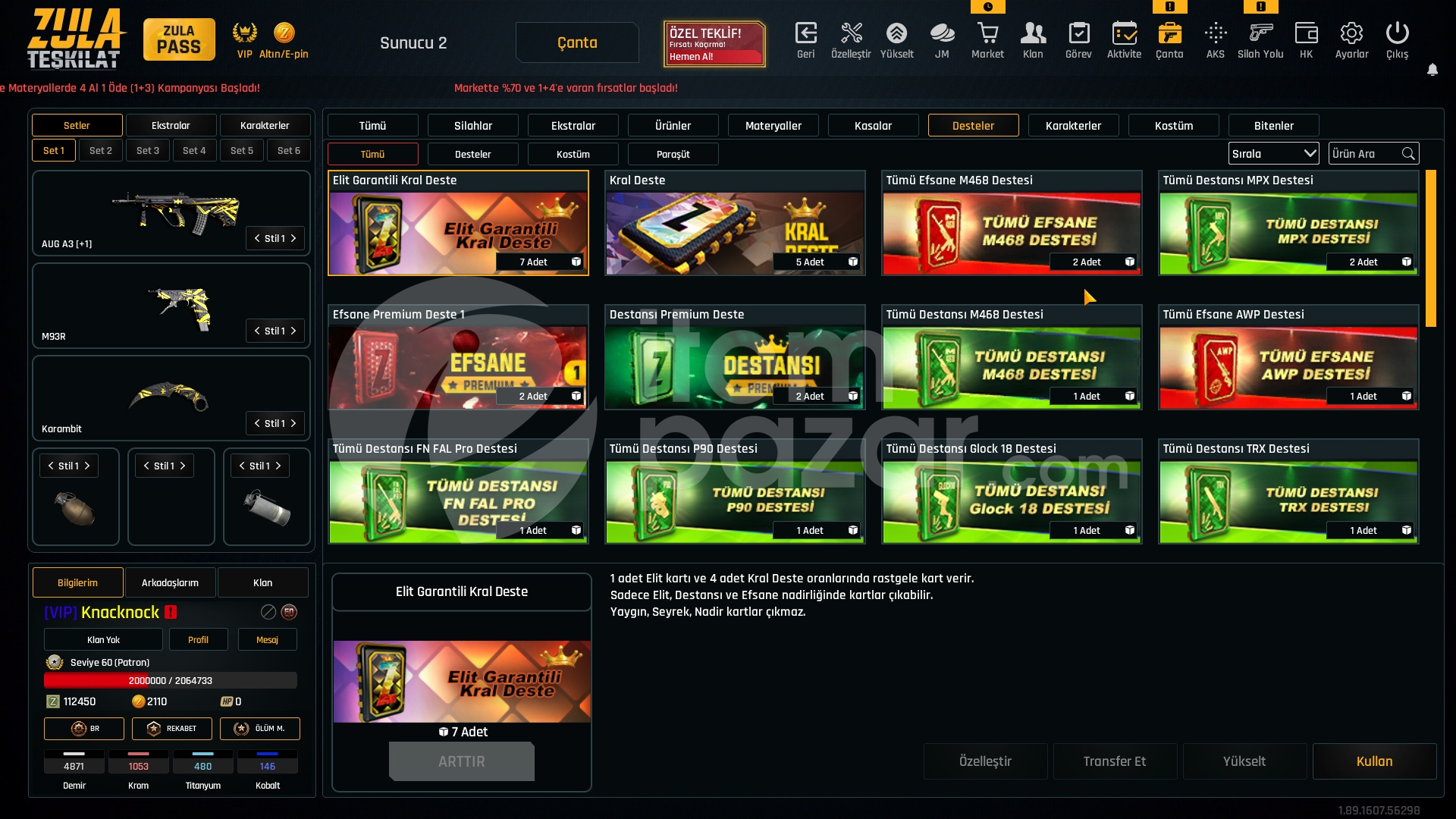 VIP 31K Materyalli 60 Seviye Zula Hesabı