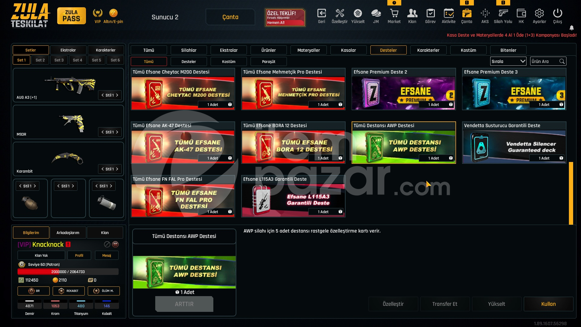 VIP 31K Materyalli 60 Seviye Zula Hesabı