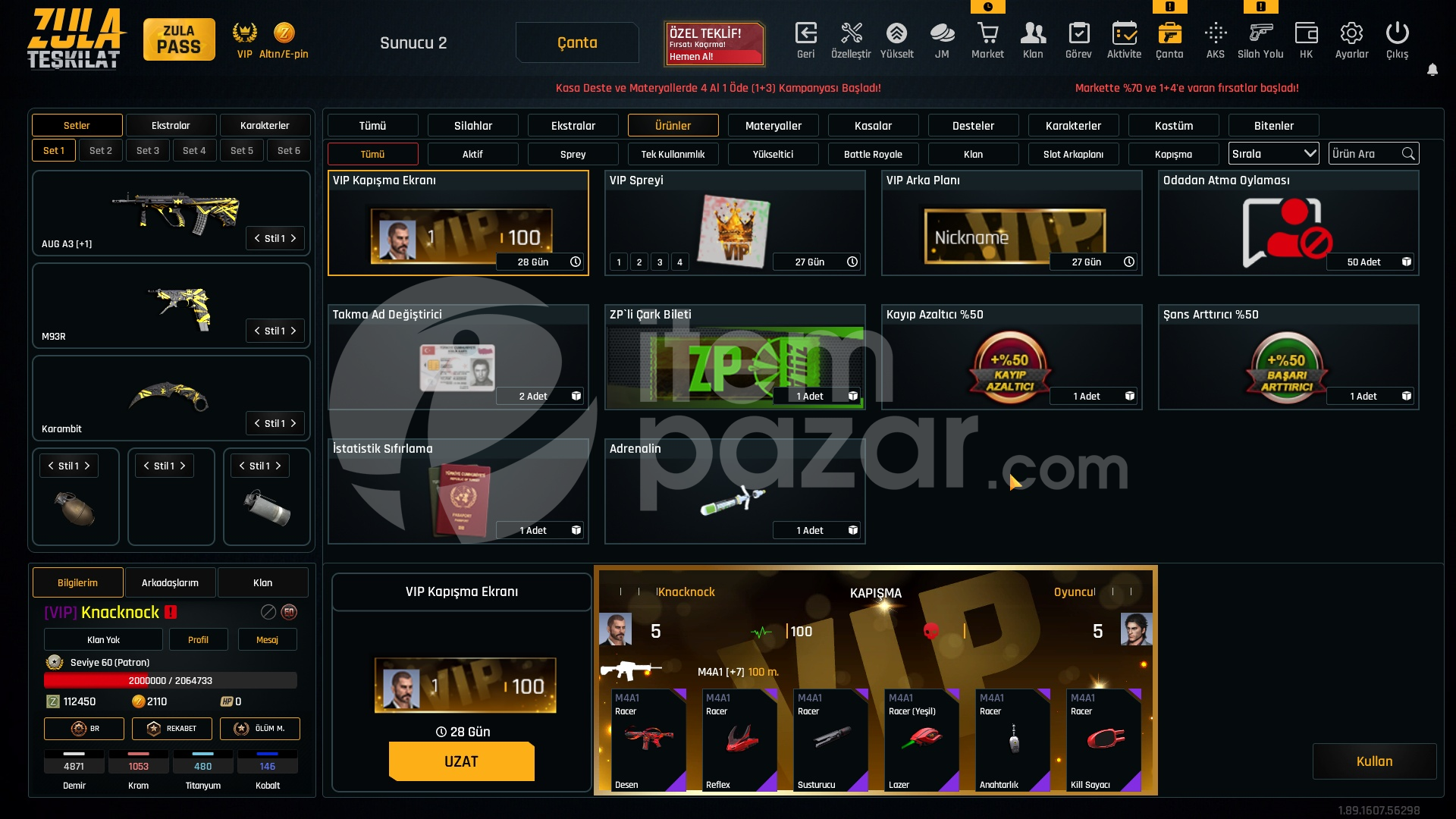 VIP 31K Materyalli 60 Seviye Zula Hesabı