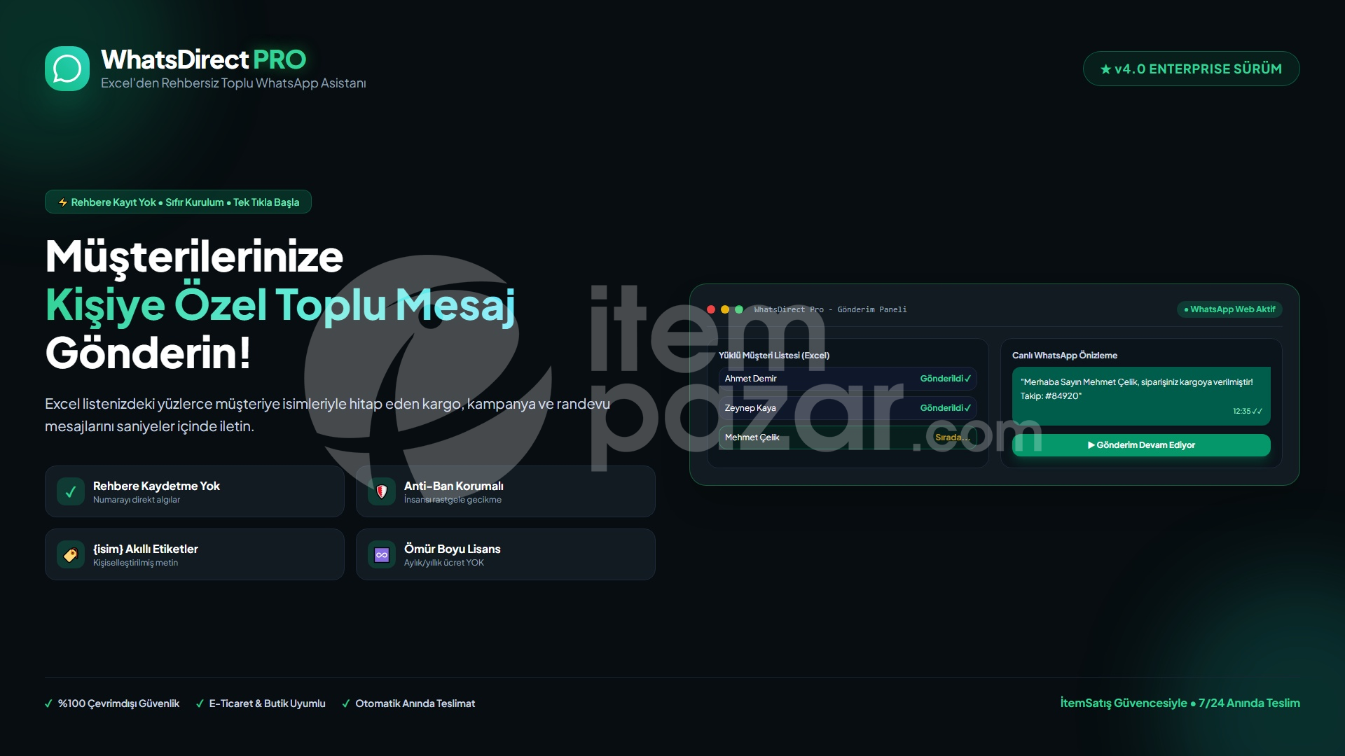 WhatsDirect Pro | Kayıtsız Toplu WhatsApp Botu