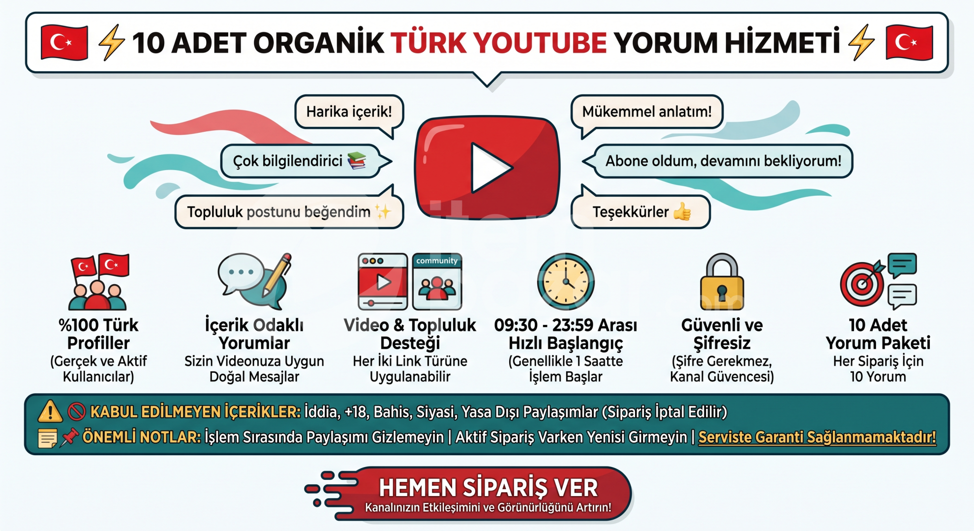 YouTube 10 Adet %100 Türk Gerçek Yorum |