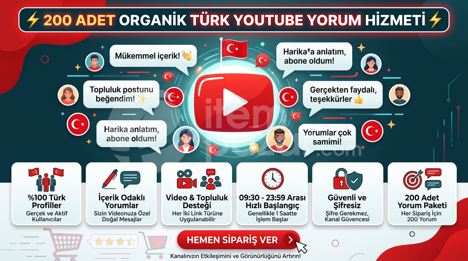 YouTube 200 Adet %100 Türk Gerçek Yorum |